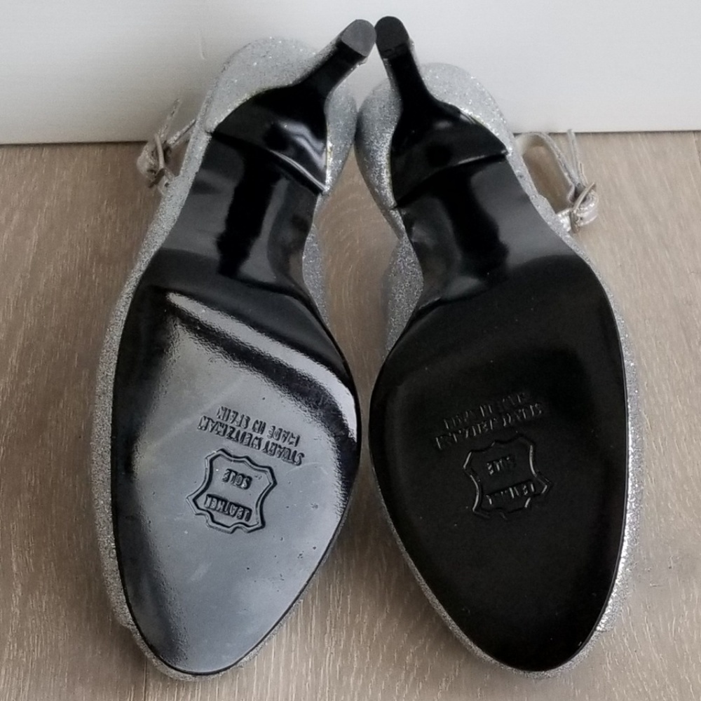 Stuart Weitzman Silver Mini Glitter Slingback Sz 7 - Picture 6 of 8